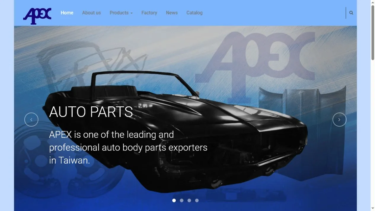APEX AUTO PARTS 汽車零件供應商網站首頁畫面