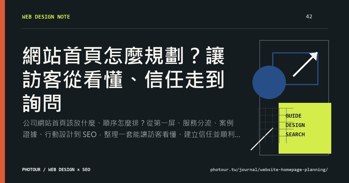 網站首頁怎麼規劃？讓訪客從看懂、信任走到詢問重點摘要圖